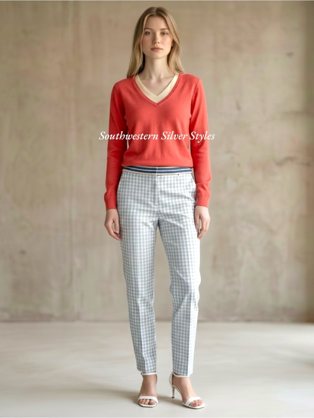 NWT H&M Light Blue & White Gingham Check Cotton Stretch Size 12 Ankle Pants